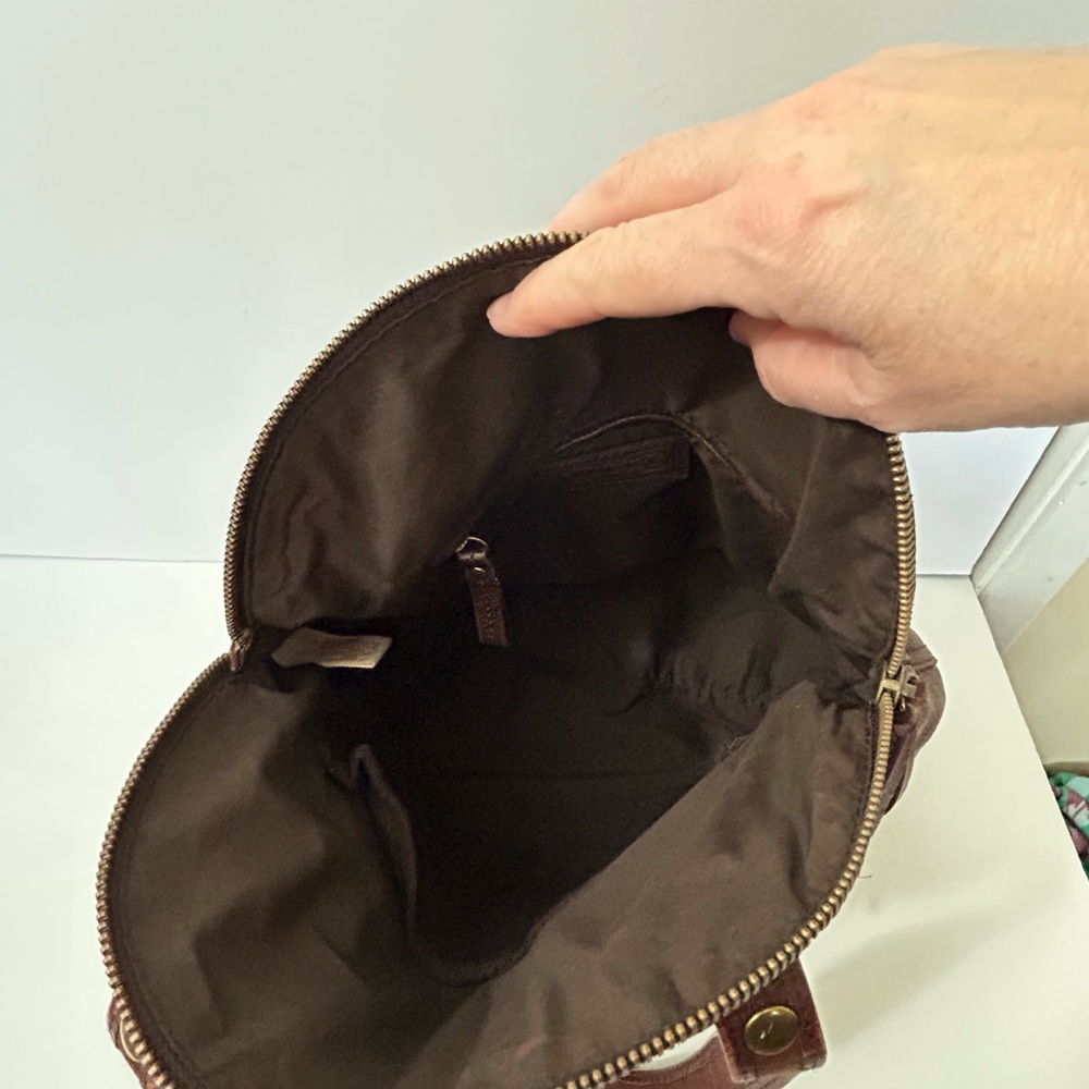 Lucky Brand -  Large Leather Bowler Shoulder Bag with Tassels in Burgundy/Brown - Picture 9 of 16